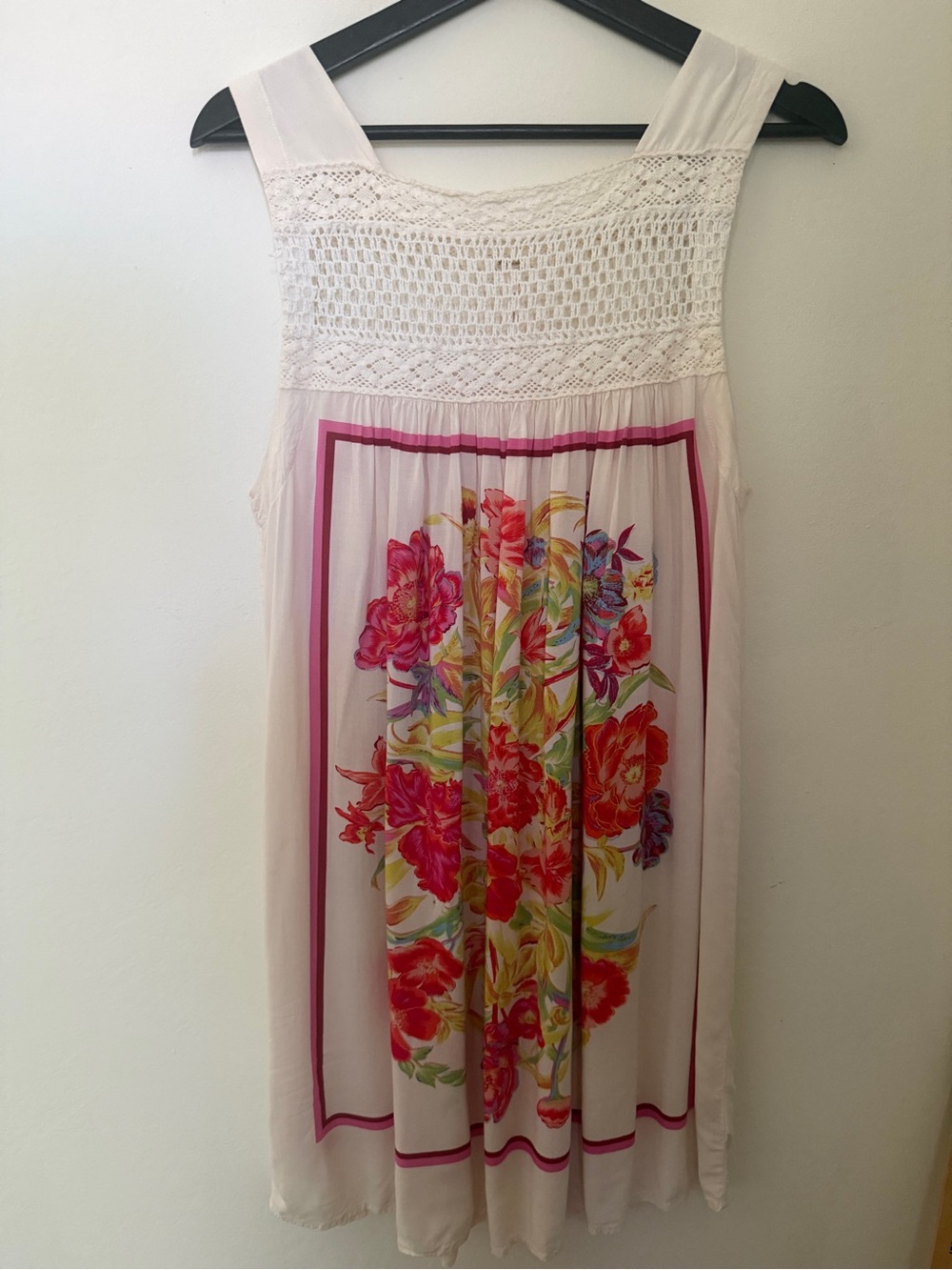 Free People Pink Floral Crochet Bodice Mini Dress